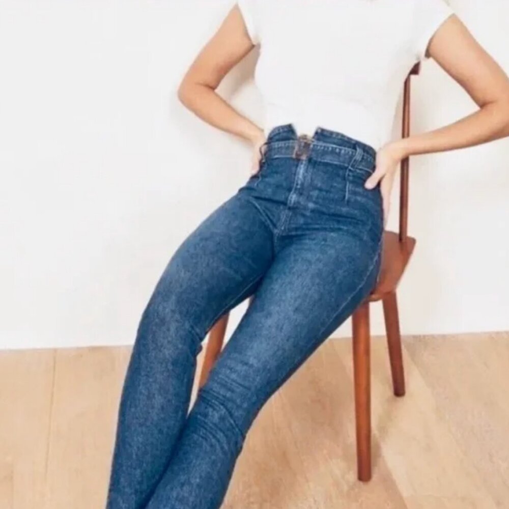 Reformation Kayo High Rise Belted Skinny Jeans Women's Size 30 Wash Newport - Picture 3 of 9